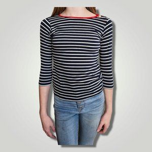 Sammie Jo Nautical Navy Blue Striped 3/4 Sleeve T-Shirt, Youth Size 13/14
